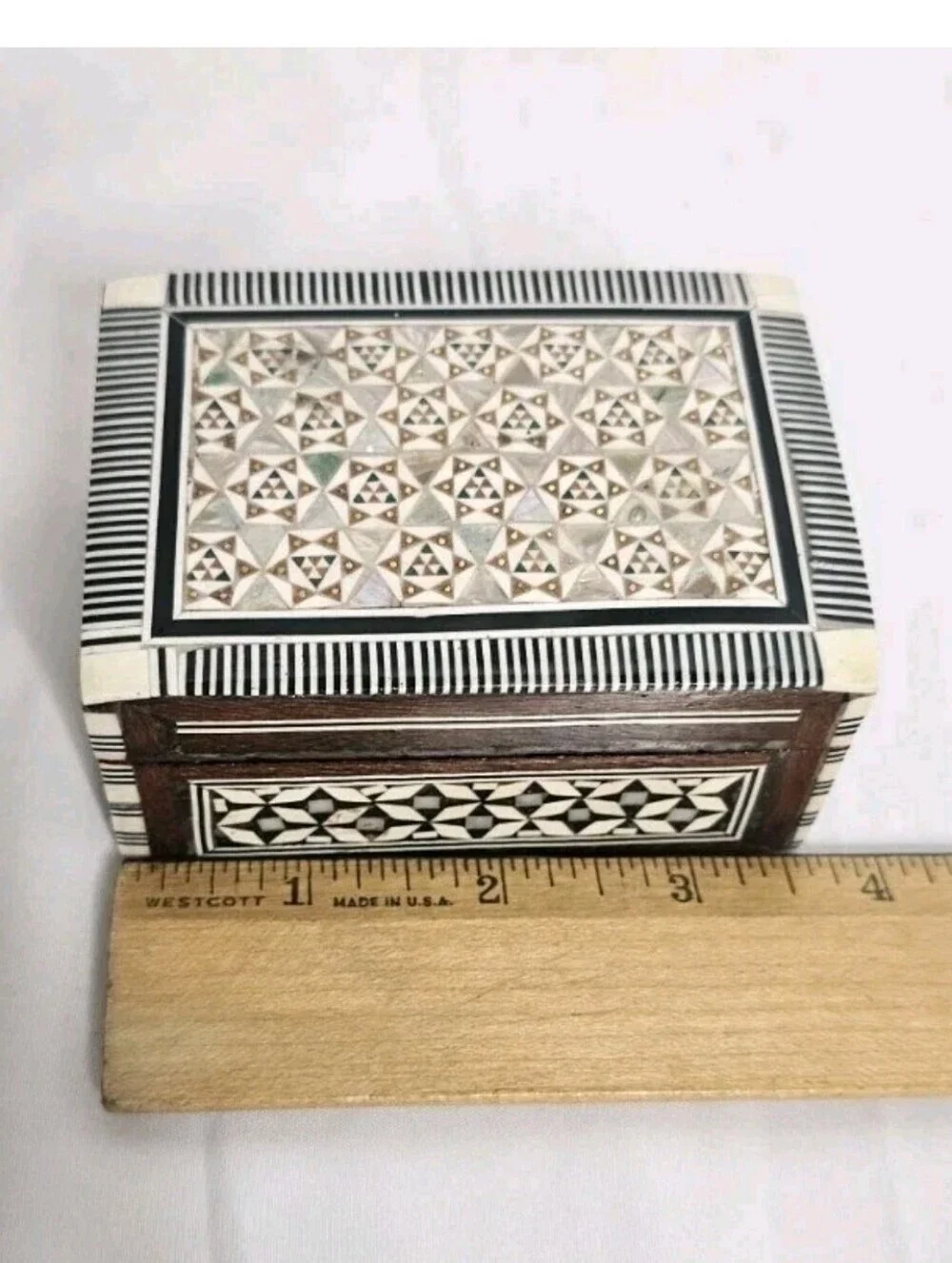 Vintage Syrian Egyptian Marquetry Box Khatam Inlay Mother of Pearl Trinket